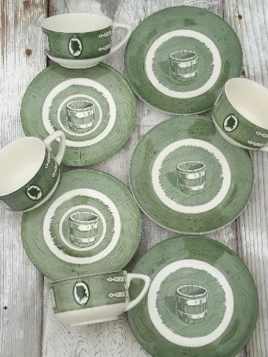 photo of Colonial Homestead green & white transferware, vintage Royal china dishes #9