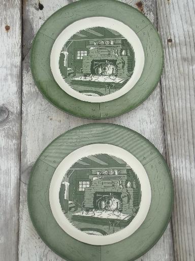 photo of Colonial Homestead green & white transferware, vintage Royal china dishes #13