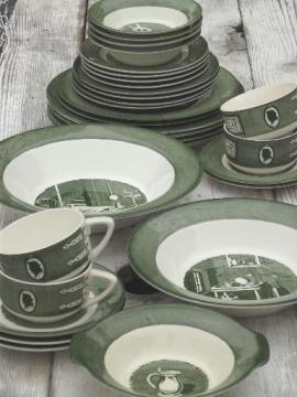 catalog photo of Colonial Homestead green & white transferware, vintage Royal china dishes