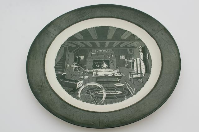 photo of Colonial Homestead vintage Royal china green & white transferware, large round cake plate #2