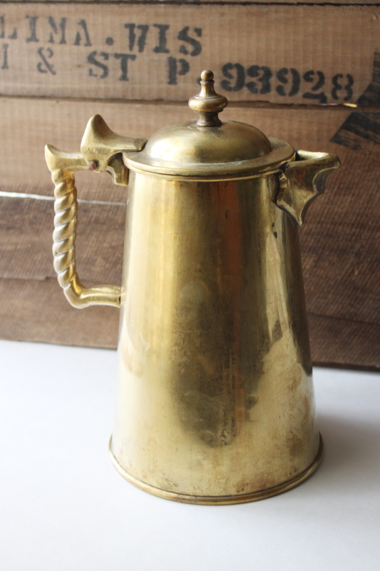 photo of Colonial Virginia solid brass coffee pot, traditional metalcrafters handmade antique reproduction  #3