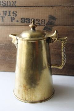 catalog photo of Colonial Virginia solid brass coffee pot, traditional metalcrafters handmade antique reproduction 