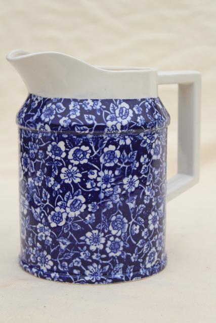 photo of Colonial calico blue & white chintz china pitcher, new old stock vintage Japan #1