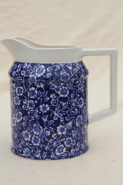 photo of Colonial calico blue & white chintz china pitcher, new old stock vintage Japan #2