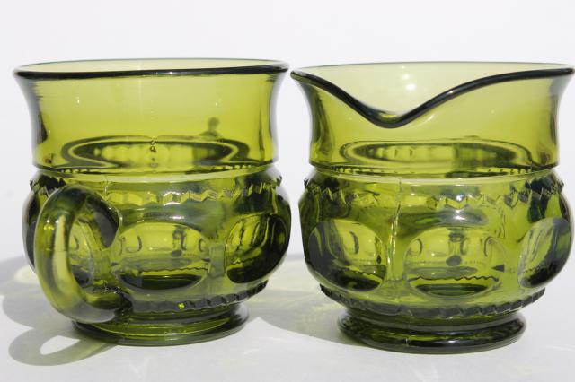 photo of Colony King's Crown green glass cream & sugar set, mayonnaise or sauce bowl #4