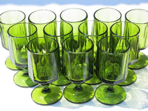 photo of Colony Nouveau, retro chunky mod green glass goblets, 12 wine glasses #1