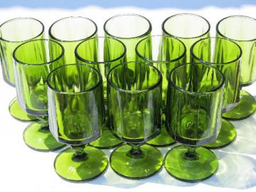 catalog photo of Colony Nouveau, retro chunky mod green glass goblets, 12 wine glasses