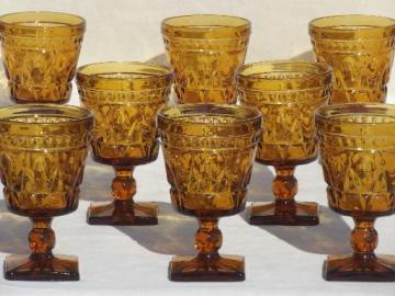 catalog photo of Colony Park Lane pattern glass goblets,set of 8 amber glass water glasses 