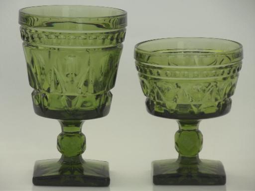 photo of Colony Park Lane pattern glass, green water glasses goblets & sherbets  #2