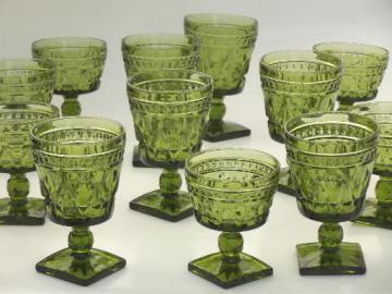 catalog photo of Colony Park Lane pattern glass, green water glasses goblets & sherbets 