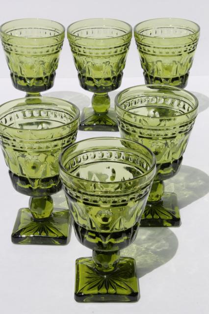 photo of Colony Park Lane vintage avocado green glass goblets, 70s retro glassware set #1