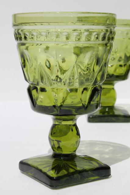 photo of Colony Park Lane vintage avocado green glass goblets, 70s retro glassware set #2