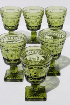 catalog photo of Colony Park Lane vintage avocado green glass goblets, 70s retro glassware set