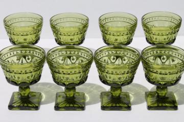 catalog photo of Colony Park Lane vintage avocado green glass sherbet glasses, 70s retro glassware set