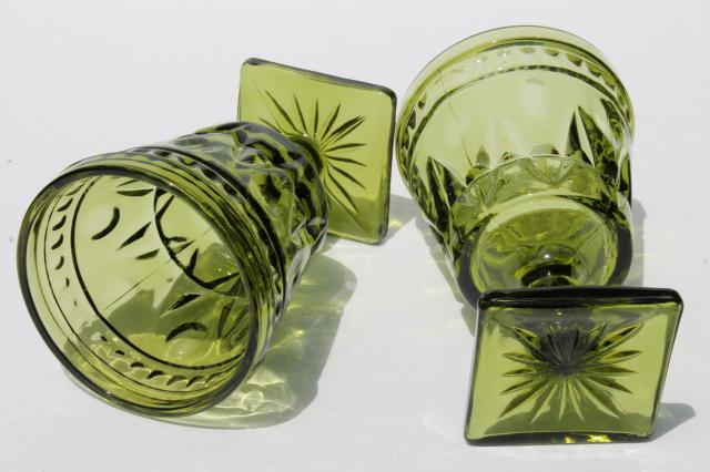 photo of Colony Park Lane vintage avocado green glass water goblets/ wine glasses, 70s retro glassware set #4