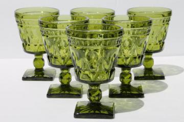 catalog photo of Colony Park Lane vintage avocado green glass water goblets/ wine glasses, 70s retro glassware set