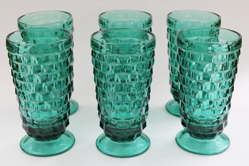 photo of Colony Whitehall teal green drinking glasses, big tall tumblers American cube pattern #1