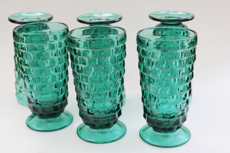 photo of Colony Whitehall teal green drinking glasses, big tall tumblers American cube pattern #4