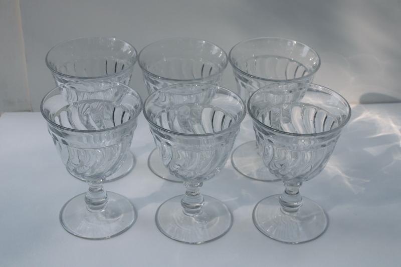 photo of Colony pattern vintage Fostoria crystal clear pressed glass water glasses or wine goblets #4