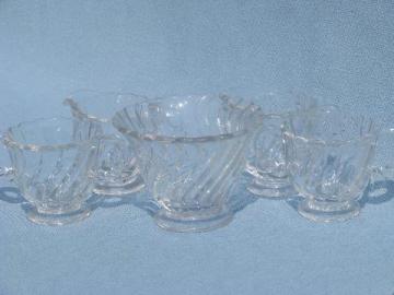 catalog photo of Colony vintage Fostoria glass mayo or sauce bowl, creamer & sugar sets