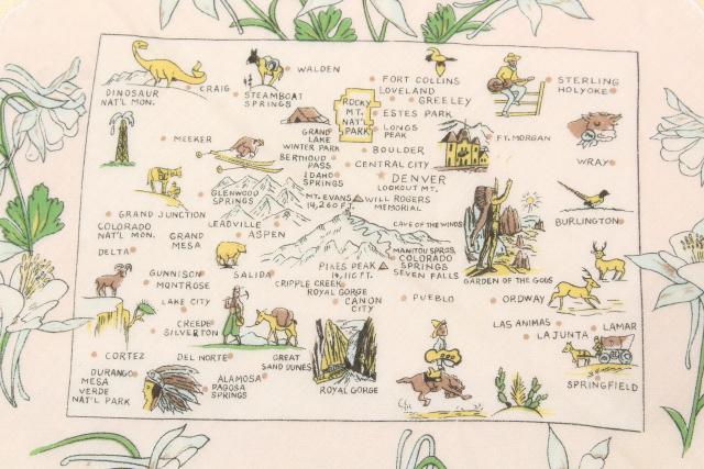photo of Colorado state map print hanky, 50s 60s vintage souvenir handkerchief  #3