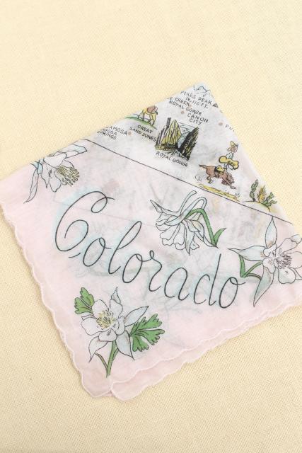 photo of Colorado state map print hanky, 50s 60s vintage souvenir handkerchief  #5