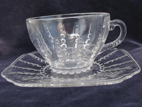 photo of Columbia bubble pattern vintage Federal depression glass, 6 cup and saucer sets #2