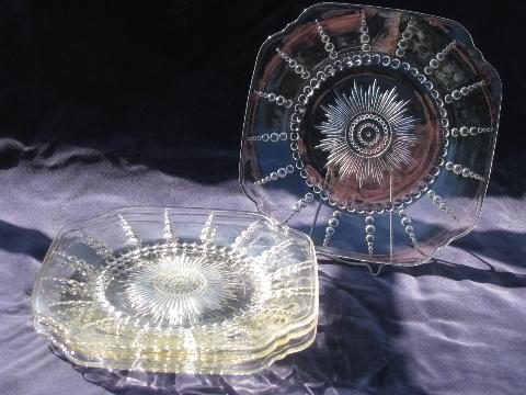 photo of Columbia bubble pattern vintage Federal depression glass plates, set of 4 #1