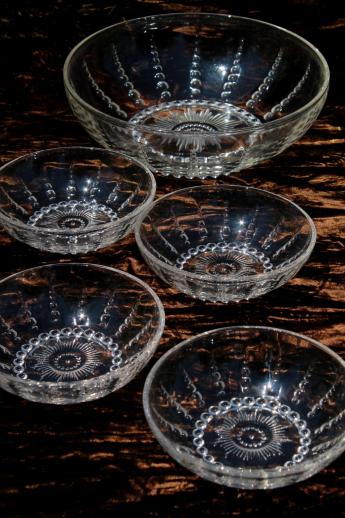 photo of Columbia bubble pattern vintage Federal depression glass salad or berry bowls set #1