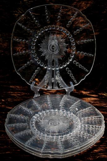 photo of Columbia bubble pattern vintage Federal depression glass serving plates, chop plate or cake plate size #1