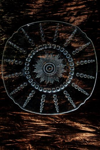 photo of Columbia bubble pattern vintage Federal depression glass serving plates, chop plate or cake plate size #2