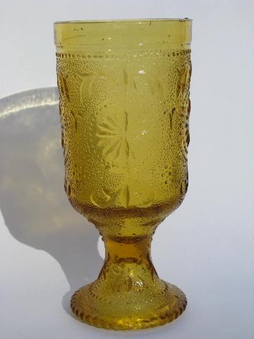 photo of Concord daisy pattern sandwich glass goblets, 8 vintage amber wine glasses #2