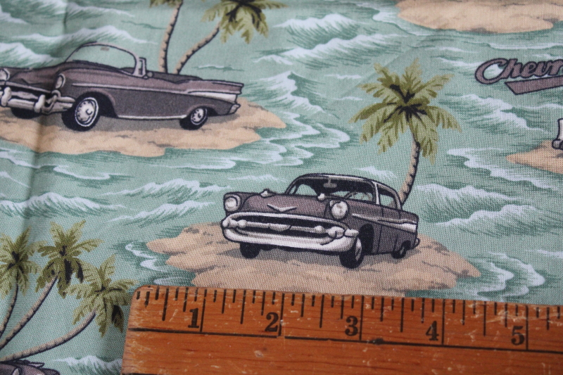 photo of Concord fabrics vintage Chevrolet licensed print cotton w/ emblem, 1957 Chevy 50s collectors car #2