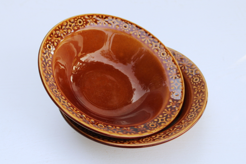 photo of Connemara Celtic mod vintage pottery made in Ireland, rim soup bowls in brown glaze #1