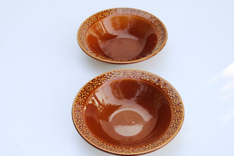 photo of Connemara Celtic mod vintage pottery made in Ireland, rim soup bowls in brown glaze #2