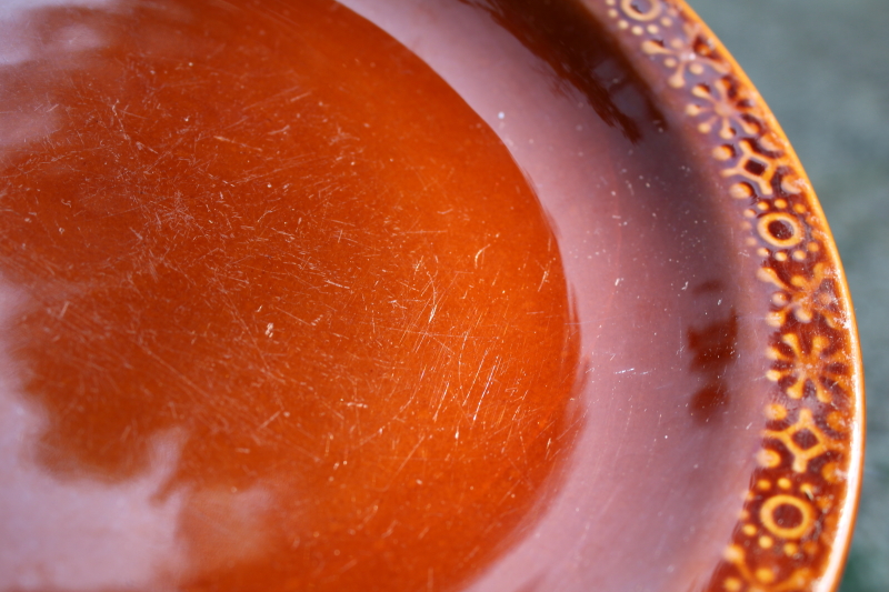 photo of Connemara Celtic mod vintage pottery made in Ireland, set of four dinner plates brown glaze #4