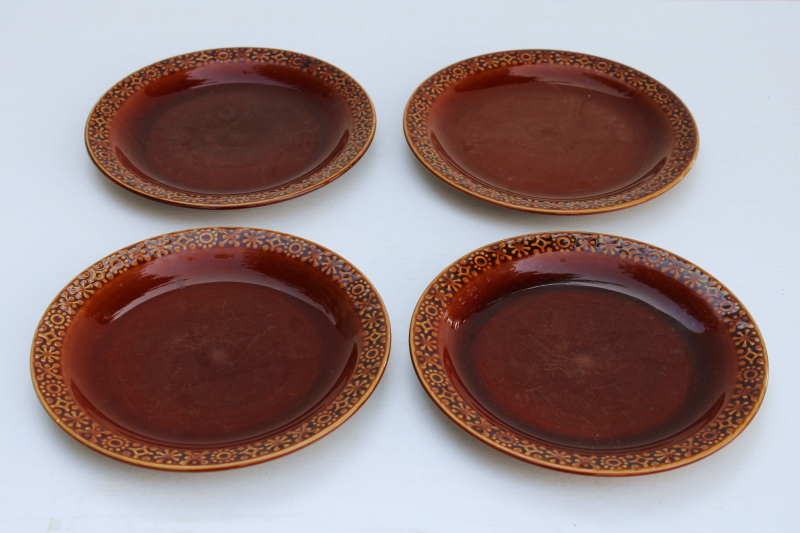 photo of Connemara Celtic mod vintage pottery made in Ireland, set of four salad plates brown glaze #1