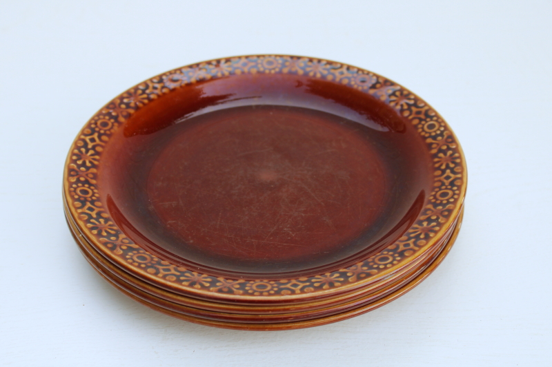 photo of Connemara Celtic mod vintage pottery made in Ireland, set of four salad plates brown glaze #5