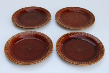 catalog photo of Connemara Celtic mod vintage pottery made in Ireland, set of four salad plates brown glaze