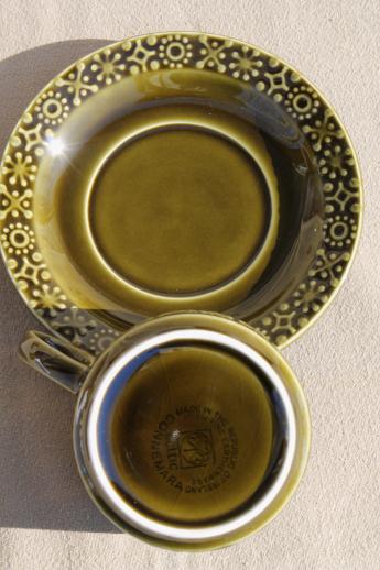photo of Connemara Celtic vintage Irish Erin green pottery cups & saucers set of four #4