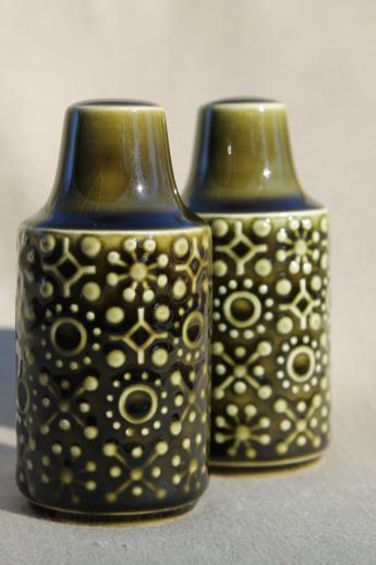 photo of Connemara Celtic vintage Irish Erin green pottery dinnerware, S&P set salt & pepper shakers #1