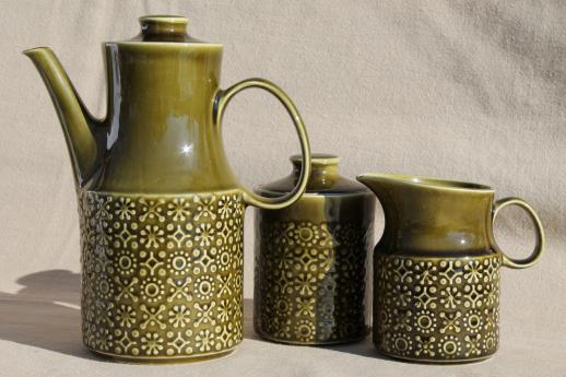 photo of Connemara Celtic vintage Irish Erin green shamrock pottery coffee pot set, made in Ireland #1