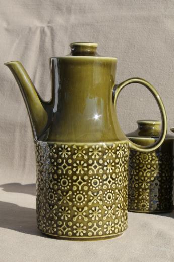 photo of Connemara Celtic vintage Irish Erin green shamrock pottery coffee pot set, made in Ireland #3