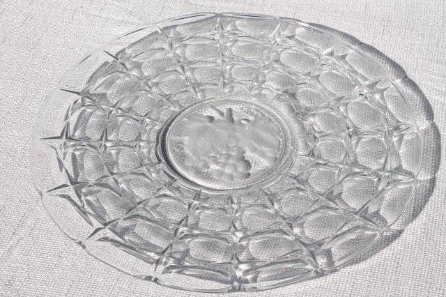 photo of Constellation frosted grape intaglio sandwich tray or cake plate, vintage Indiana glass #7