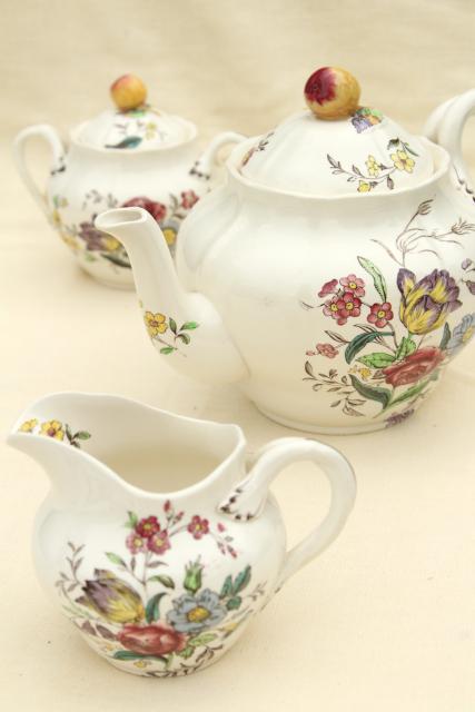 photo of Copeland Spode Gainsborough vintage china tea set, teapot, cream & sugar #1