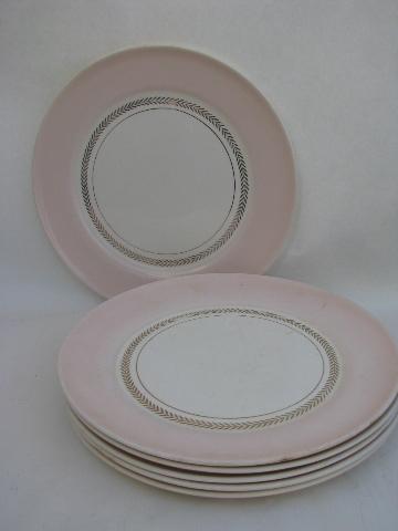 photo of Coral Pink border, vintage American Limoges china dinner plates, set of 6 #1
