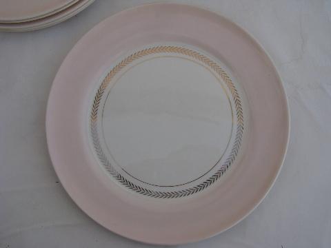 photo of Coral Pink border, vintage American Limoges china dinner plates, set of 6 #2
