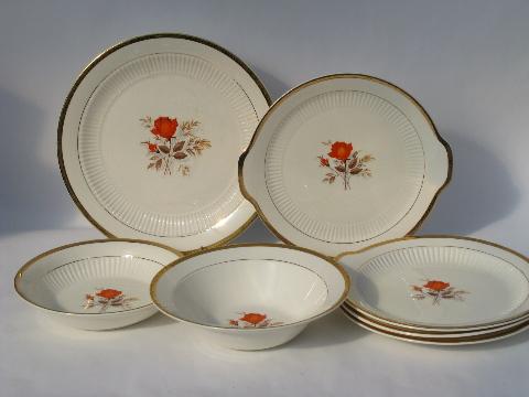 Coral-orange roses vintage china dishes, retro LaMode pottery ...