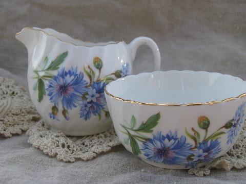 photo of Cornflower pattern vintage mini cream and sugar set, Adderley - England #1