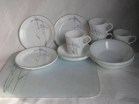 photo of Corning glass Corelle Shadow Iris pattern, dishes for 4 w/ counter saver hot plate #1